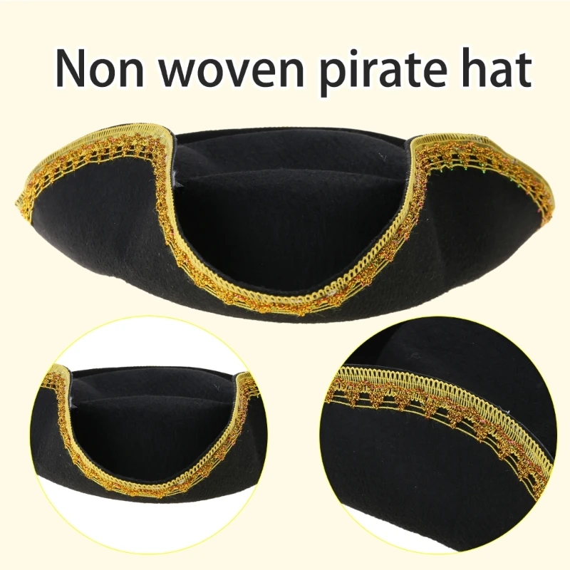 Pirate Hat for Adult Cosplay Party Costume Tricorne Hat Stage Shows Captain Hat for Halloween Role Play Headpiece