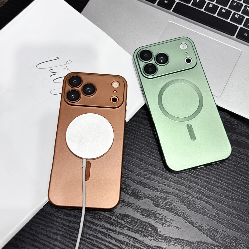 Metallic Paint Frosted Soft TPU Phone Case For iPhone 17 18 Pro Max 15 14 13 12 11 16 Pro Max For Magsafe Magnetic Bumper Cover