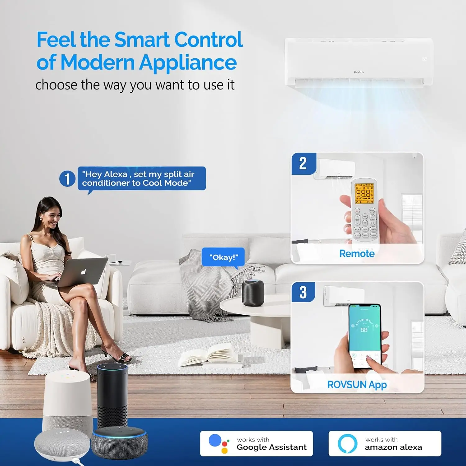 

Wifi Enabled Mini Split Air Conditioner & Heater 12000 BTU with Inverter 21 SEER2 Energy Saving 230V Ductless Customized