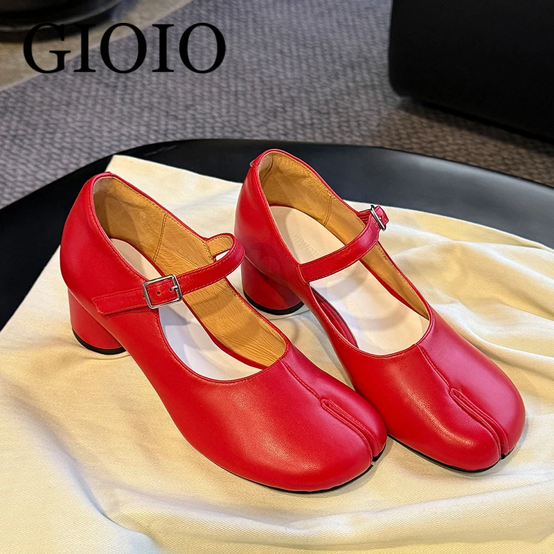 

Fashion Tibi splittoe shoes Red Womens Genuine leather high heels Comfortable Vintage Sheepskin shoes Mary Jane Designer shoes