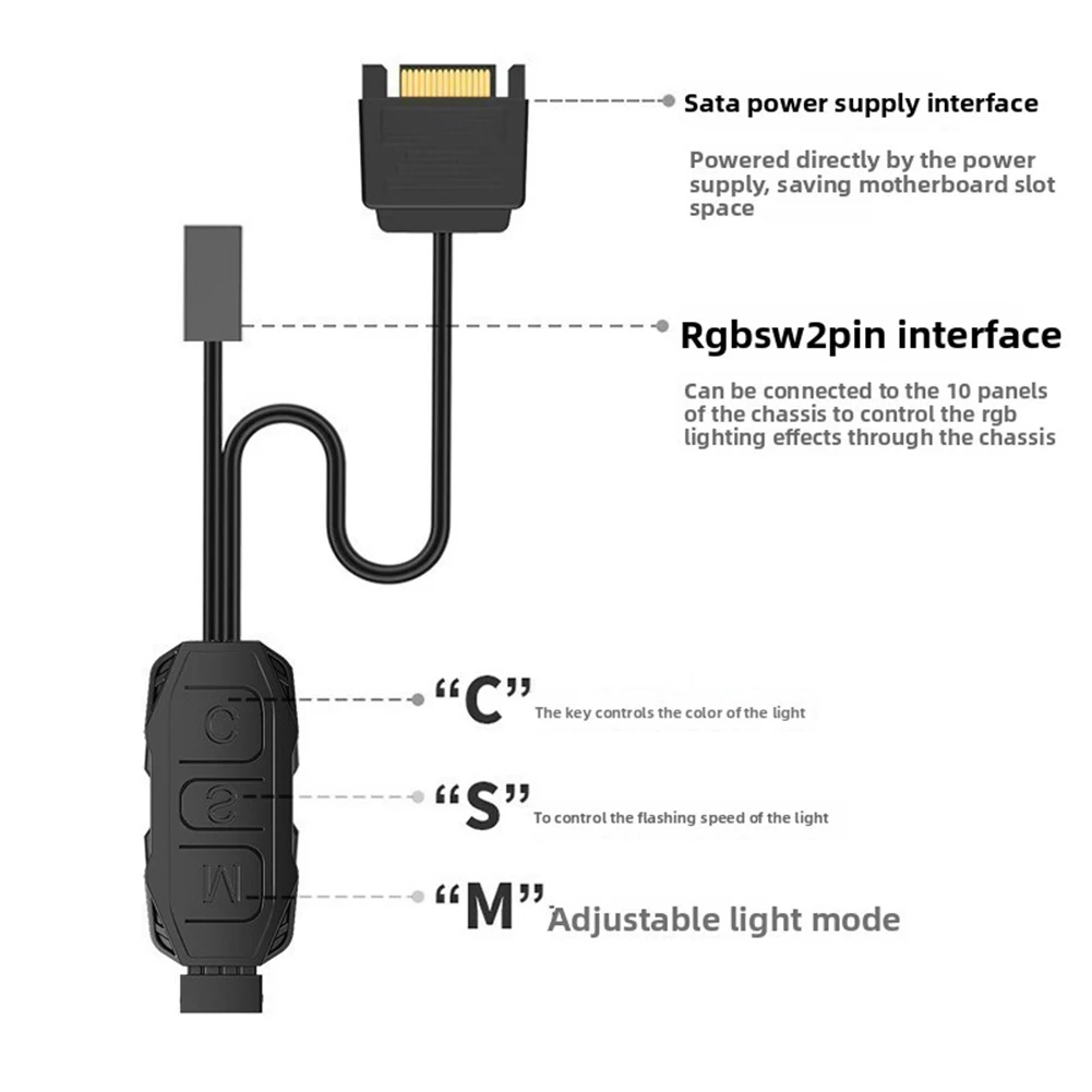 ARGB Lighting Controller 3-Pin 5V Adapter With Manual Effect Control Compatible For SATA Powered Case Fans LED Strips Panels