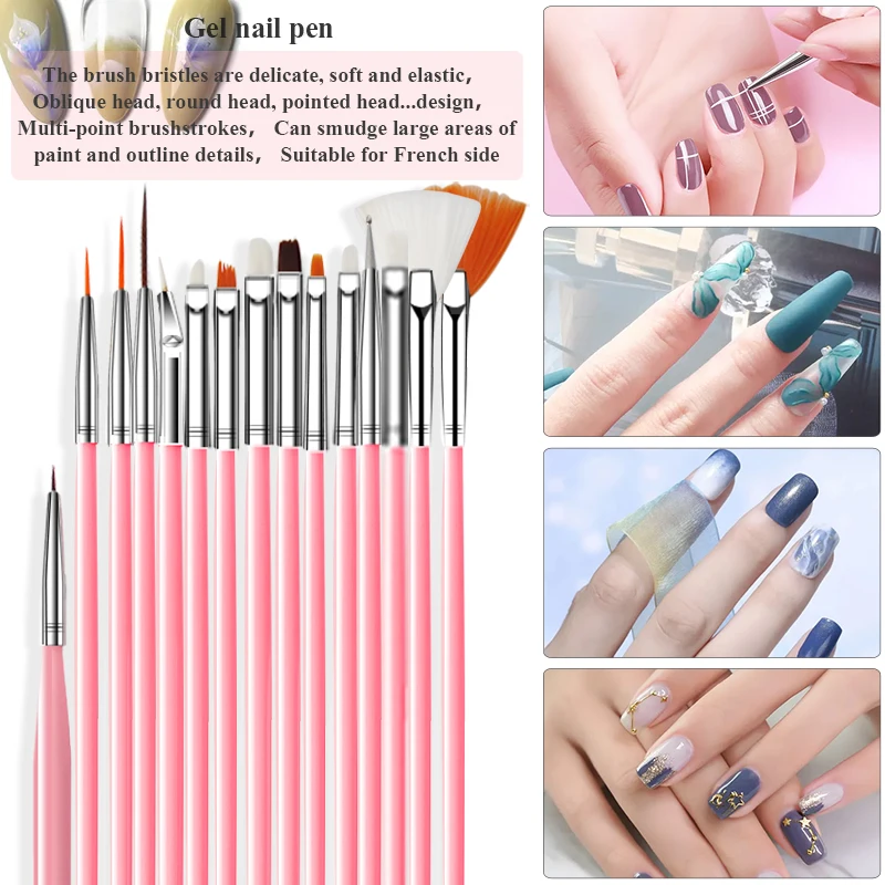 15 stücke Nail art Liner Pinsel Kit UV Gel Nagel Pinsel Set Französisch Streifen Linie Malerei Zeichnung Blume Stift Professionelle maniküre Werkzeuge