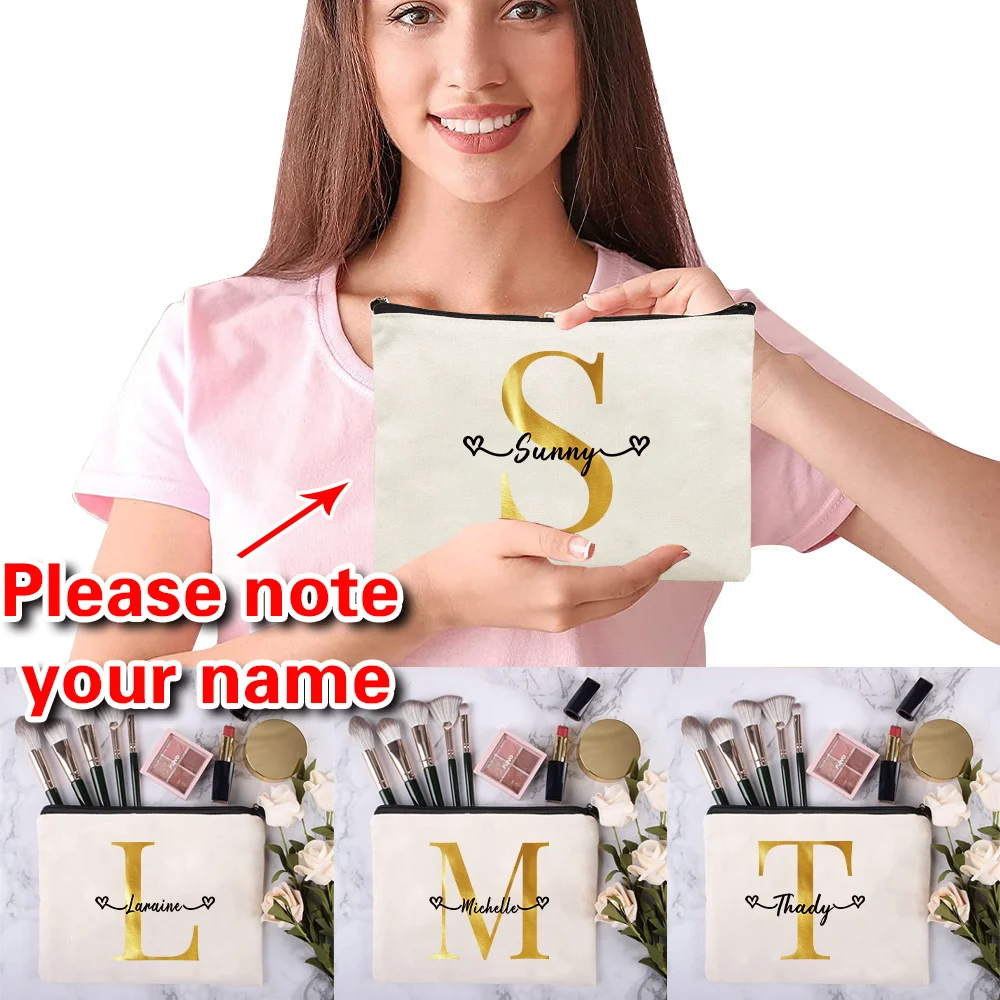 

Customized Free Name Makeup Bag for Women 26 First Letter Makeup Bag Korean Canvas Makeup Bag Bathroom Toiletries