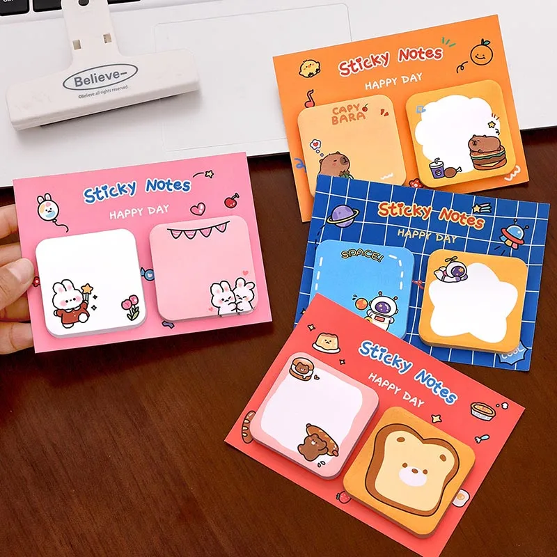 24pcs/lot Cartoon Capybara Memo Pad Astronaut Rabbit Sticky Notes Stationery Label Notepad Planner Sticker Post School Supplies
