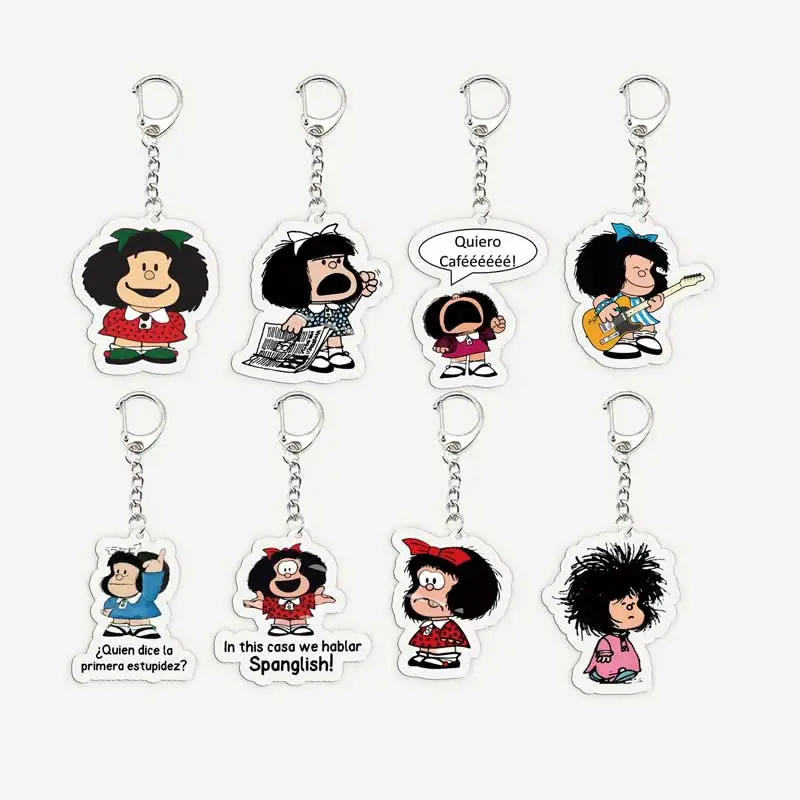 Llavero de animación Mafalda para accesorios, bolsa, colgante acrílico, llavero Mafalda, colgante, cadenas, joyería, regalos para seguidores