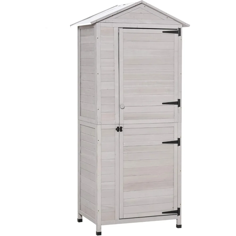 

36 x 25 x 79 wooden storage cabinet, 4-storey outdoor tool shed storage cabinet, 3 iron roof shelves with handles