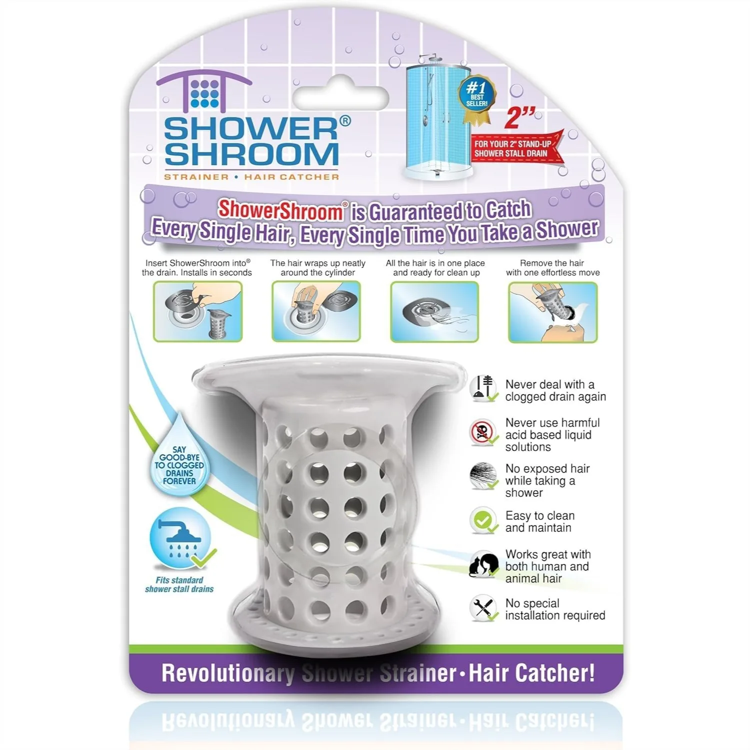 

2" Shower Drain Hair Catcher with Stand-Up Design, Gray, 1-Pack for Easy Cleaning and Clog Prevention