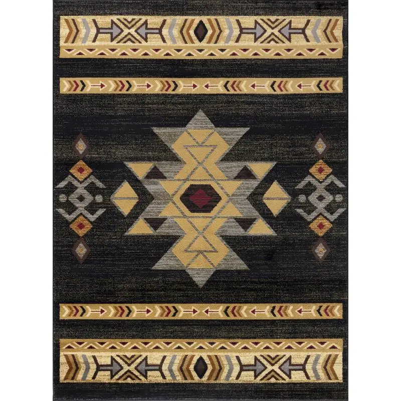 

Southwest Area Rug 7ft 10in x 10ft 3in Black Design for Living Room, Bedroom, or Office