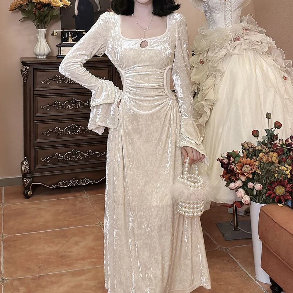 

Slightly fat large size French retro light luxury elegant exquisite beautiful dress women's autumn new square neck white skirt