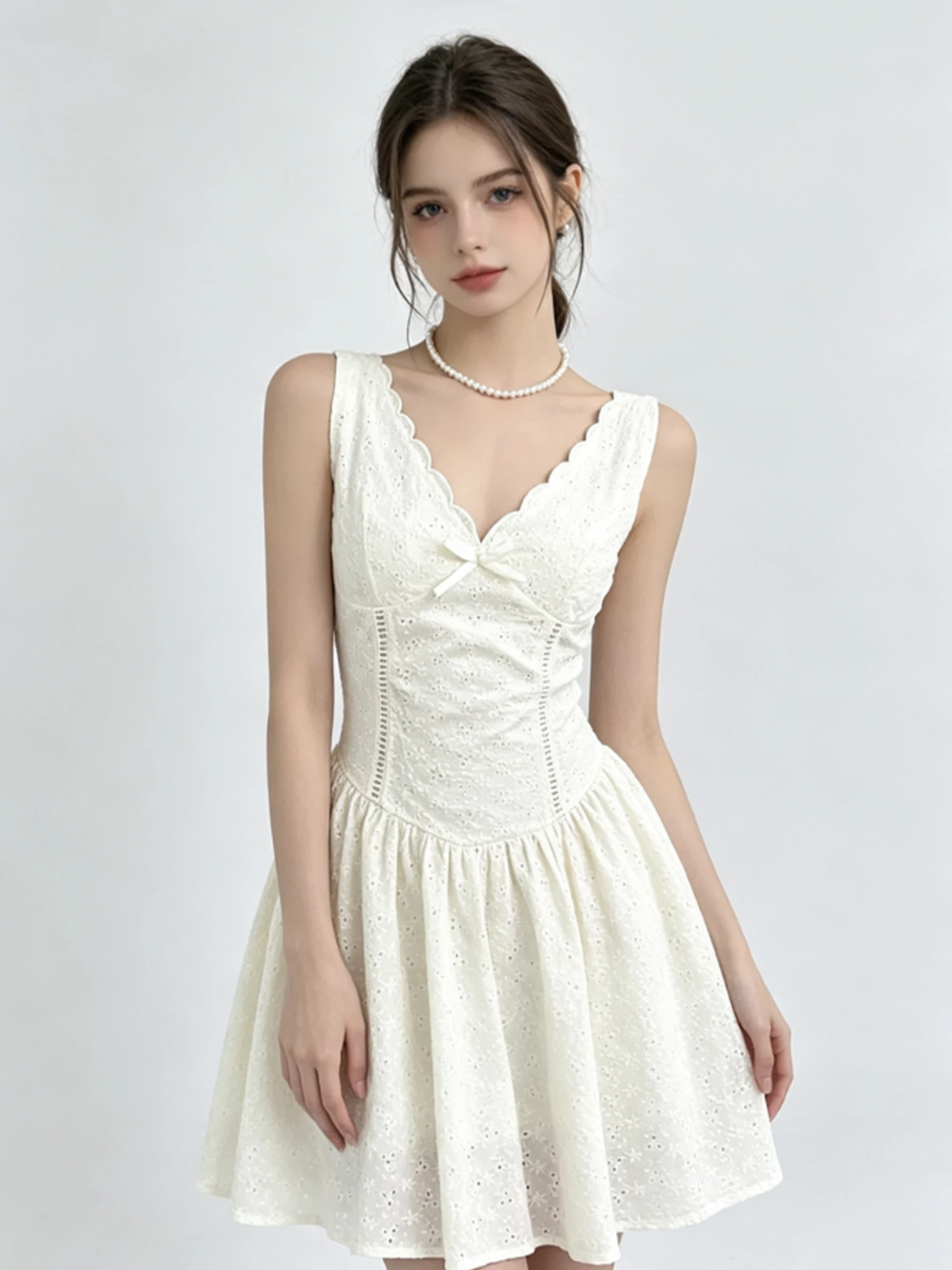 Women Apricot Mini Dress Vintage Elegant V-Neck Sleeveless Birthday Party A-Line Dress Fashion Chic One Piece Frocks Summer 2026