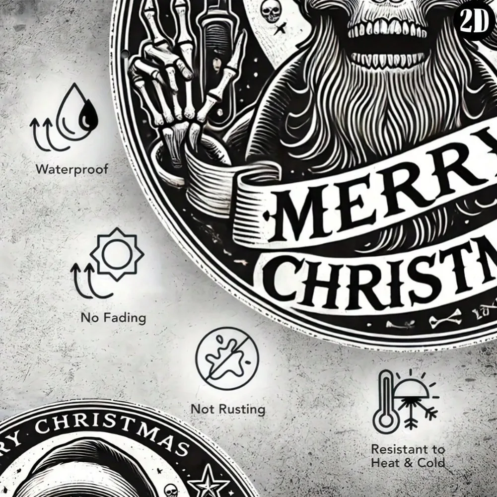 لافتة عيد الميلاد القوطية - تصميم سانتا والهيكل العظمي ملتوي، مثالية لديكور المنزل الاحتفالي - مخصصة، ديكورات تمثال المهرجان #2