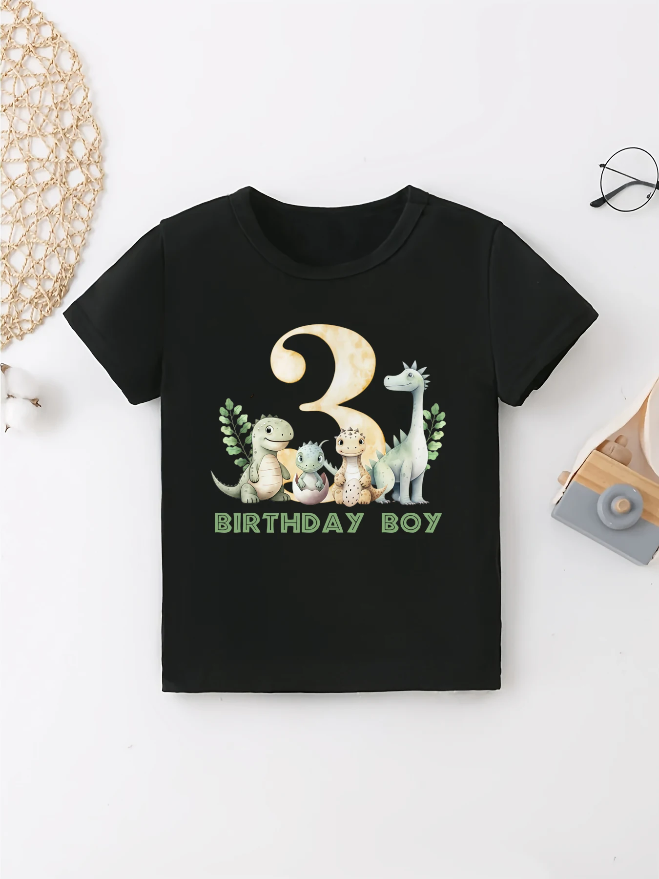 3rd Birthday Boy Dinosaur Printed T Shirt Boys Kawaii Kids Clothes Summer Short Sleeve Shirt Toddler Shirt