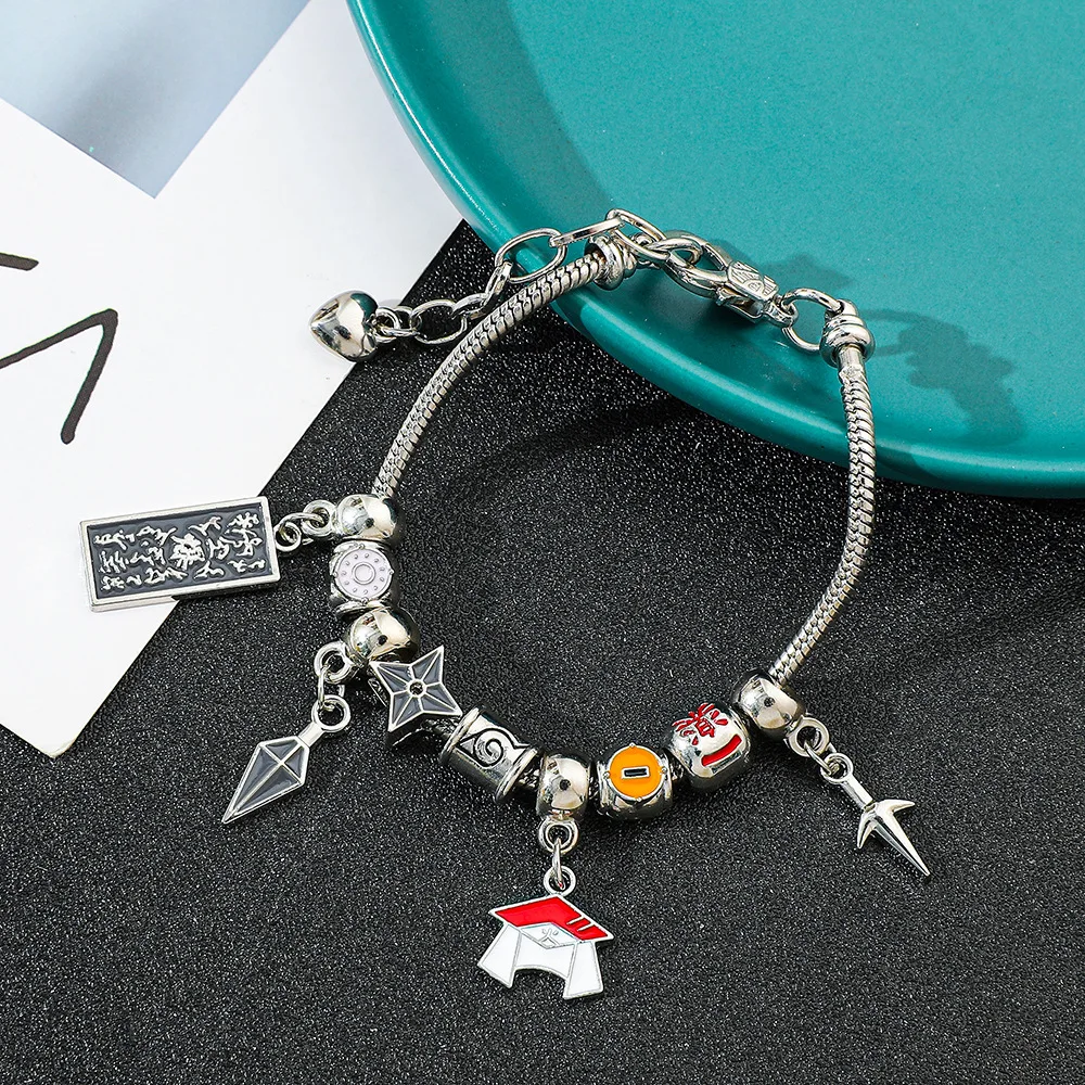 1pc Anime Naruto Hiruzen Sarutobi Hat Shuriken Ninja Beaded Alloy Bracelet view 5