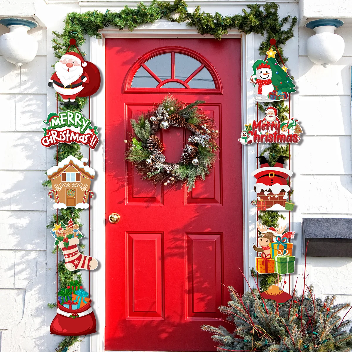 2024 Merry Christmas Decorative Door Hanging Banner Santa Claus Snowman Elk Couplet Christmas Decor for Home Xmas Ornaments Noel