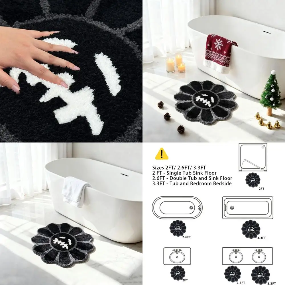 

Quick-Dry Tufted Bath Mat, 2FT Black, Non-Slip, Water Absorbent, Gothic Ghost Skull Halloween Decor