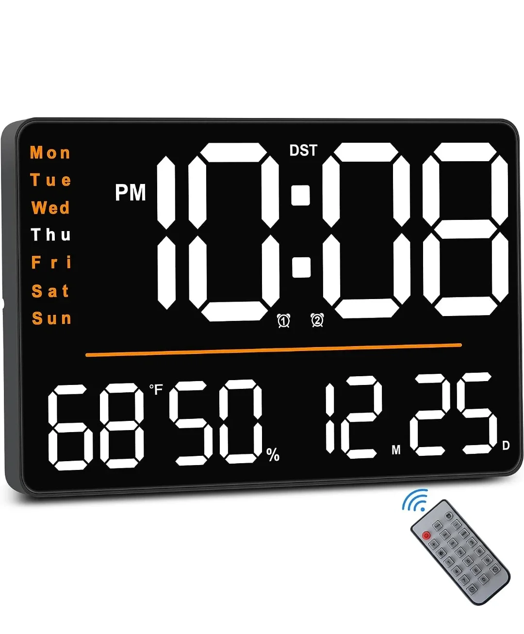 Creative cross-mirror multi-function large wall clock simple LED living room  large size  temperature and humidity timer clock