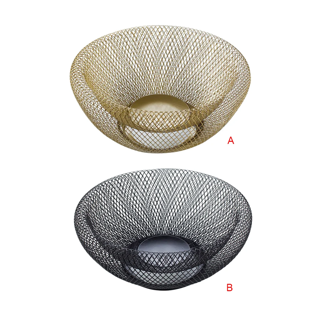 Double Wall Mesh Decorative Fruit Basket Metal Mesh Snack Bowl Centerpiece Kitchen Holder - Gold