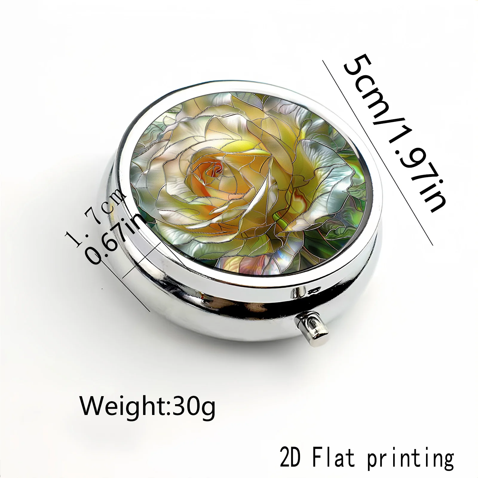 Enameled Rose Pattern, Square and Round Two-Compartment Small Medicine Box, Portable Storage for Medicines and Jewelry, Suitable for Travel in Handbags, Elegant Design