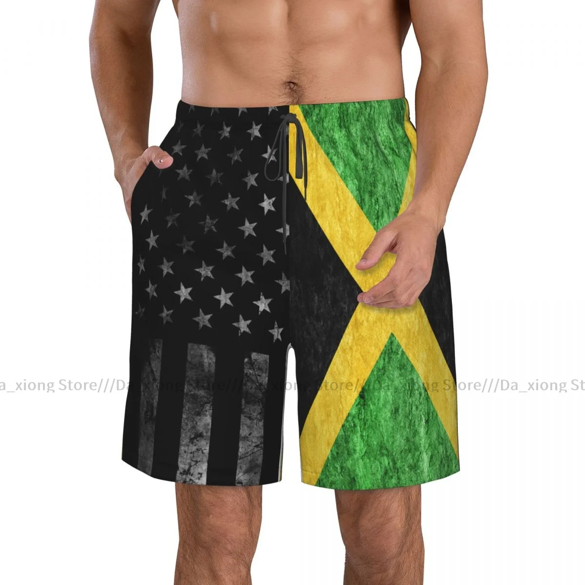 Jamaica Metallic Flag Quick Dry Swimming Shorts For Men Swimwear Swimsuit Trunk Bathing Beach Wear