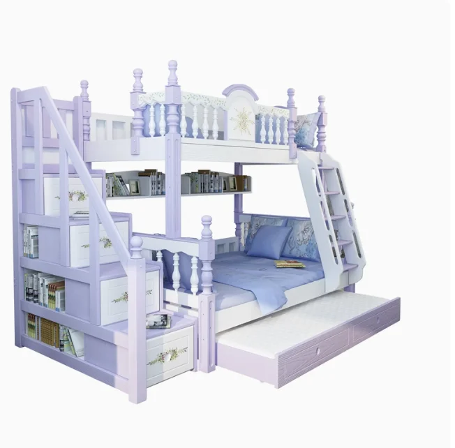 America Style Girls Bedroom Set Kids Furniture Children Furniture Sets Princess Modern Luxury Purple Beds Baby Kid Bunk Bed