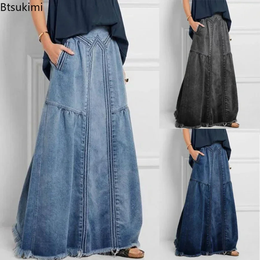 New 2025 Women's Denim Skirt Oversized A Line Street Jeans Skirt Dress All Match Casual Sun Skirt High Waist Women's Long Dress