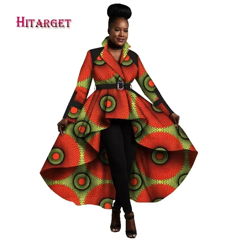Africa Clothes Trench Coat for Women Ankara Fashion Printed Asymmetry Outfit African Top Dashiki Office Outwear Plus Size WY1266 image 2
