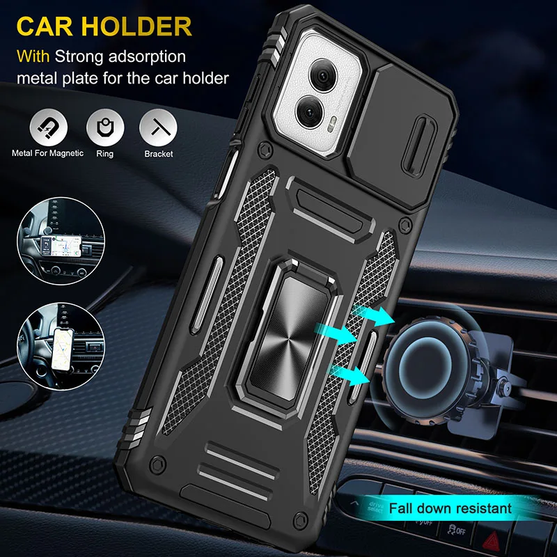 For Motorola Moto G Play 5G 2024 Case Magnetic Holder Ring Phone Case For Moto G Power G Stylus 5G 2024 Slide Lens Armor Cover