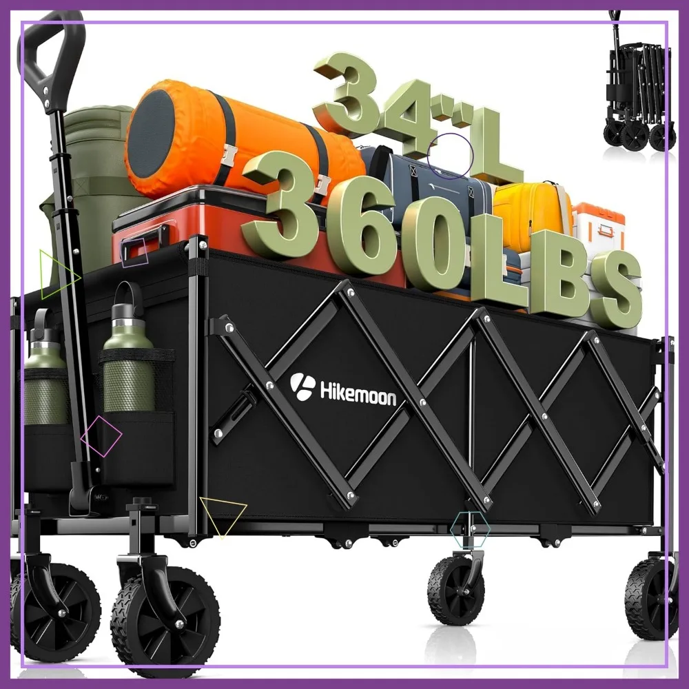 Wózek składany o długości 86 cm, udźwig 163 kg, wytrzymały wózek transportowy z kółkami do użytku na zewnątrz