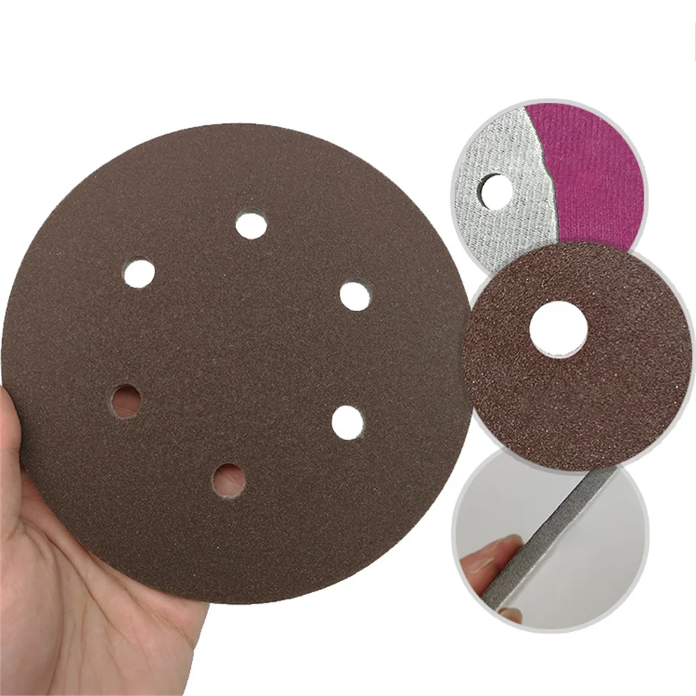 1 Pcs 6 Inch 6 Hole Sponge Disc Red Sandpaper Flocking Aluminum Alloy Mold Line Plastic Parts Sanding 150MM 300-2000 Grit