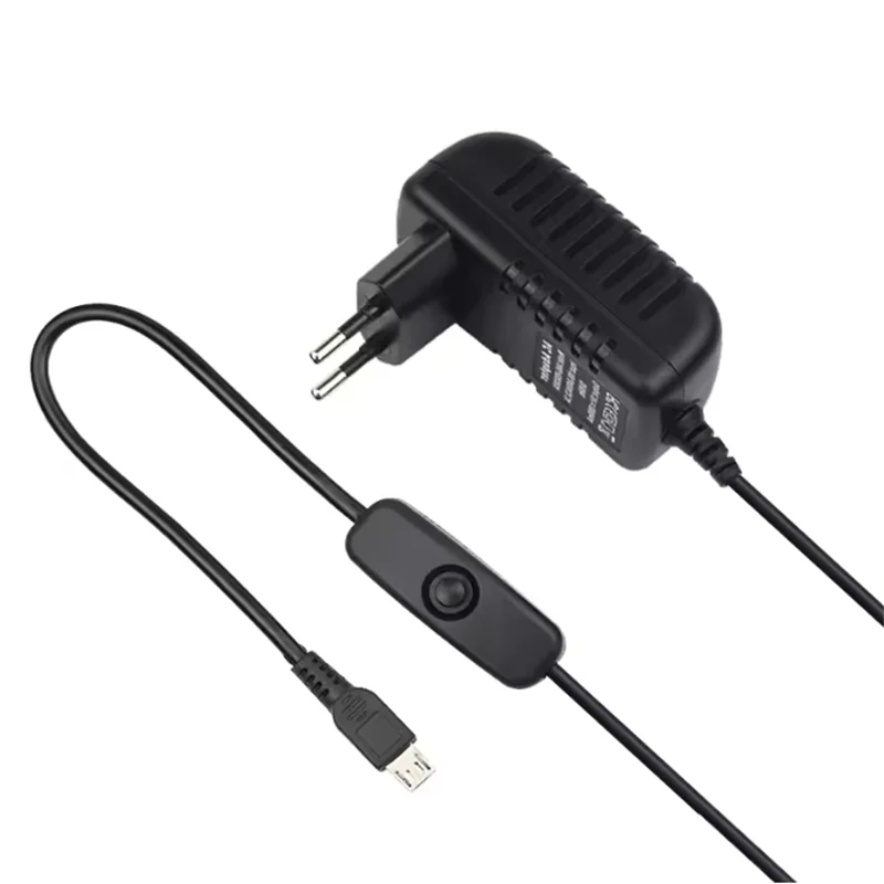 AC 100-240V DC 5V 3A Power Supply Switch Button Power Adapter Charger Micro USB Port 5 V Volt for Raspberry Pi 3 Model B+ plus