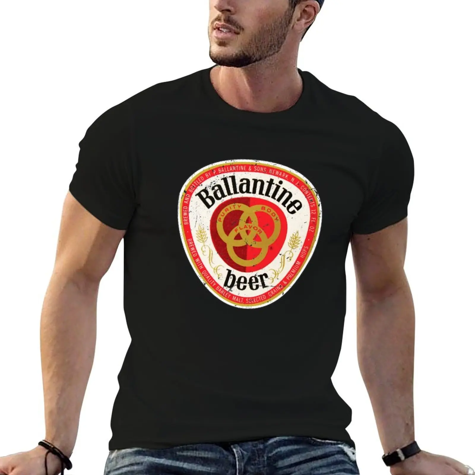 Camiseta Ballantine masculina, camisetas de algodão, camiseta essencial, camisetas de anime para homem