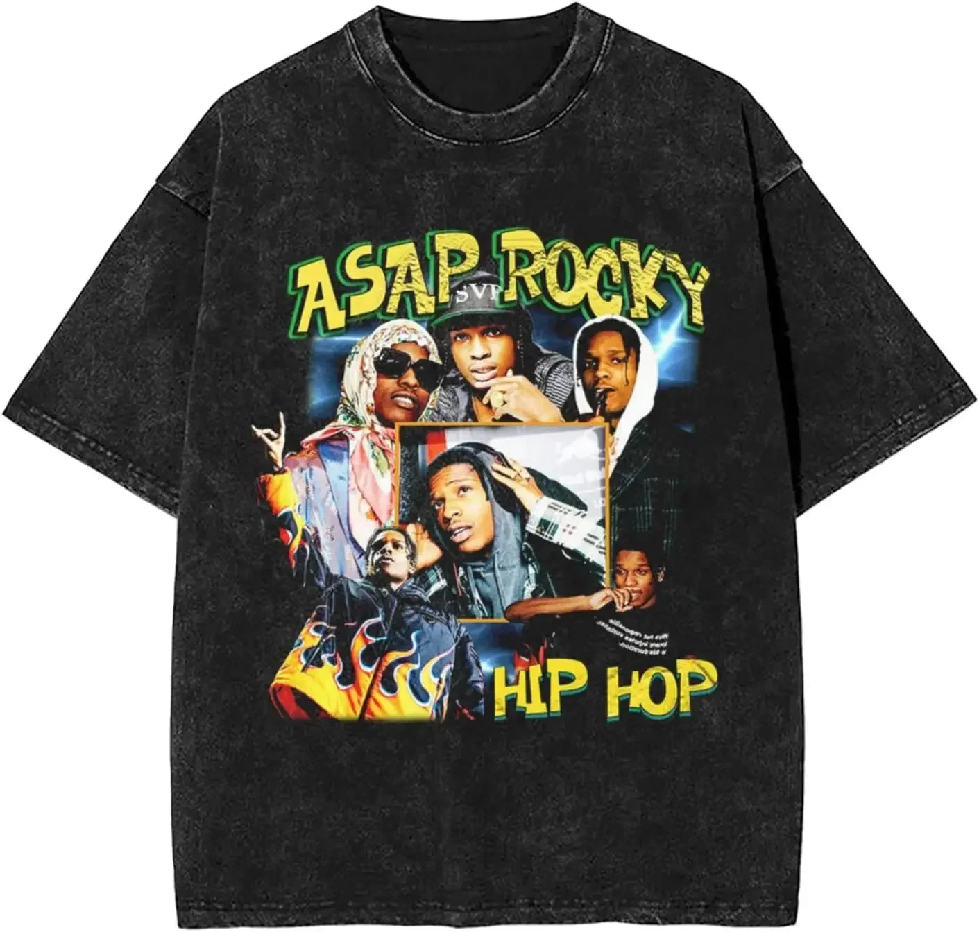 ASAP ROCKY Vintage Shirt Men Women Washed Oversized Tops Graphic Short Sleeve Cotton Crew Neck T Shirt Fashion Retro Unisex Tees