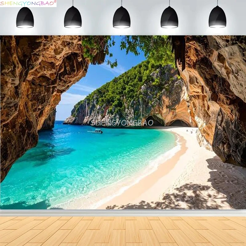 Capri Island Scenery Background Turquoise Sea Colorful Flowers Rocky Cave Blue Ocean Beach Photography Backdrops SP-05