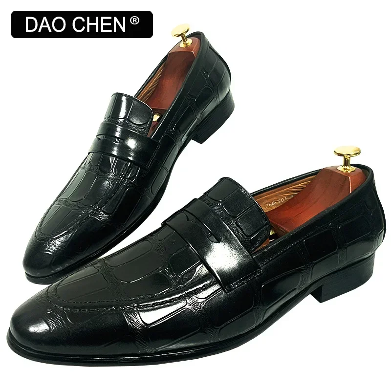 DAOCHEN BRAND MEN\'S LOAFERS SHOES BLACK COFFEE BROWN SLIP ON PENNY LOAFERS OFFICE WEDDING BANQUE CASUAL DRESS MAN SHOES