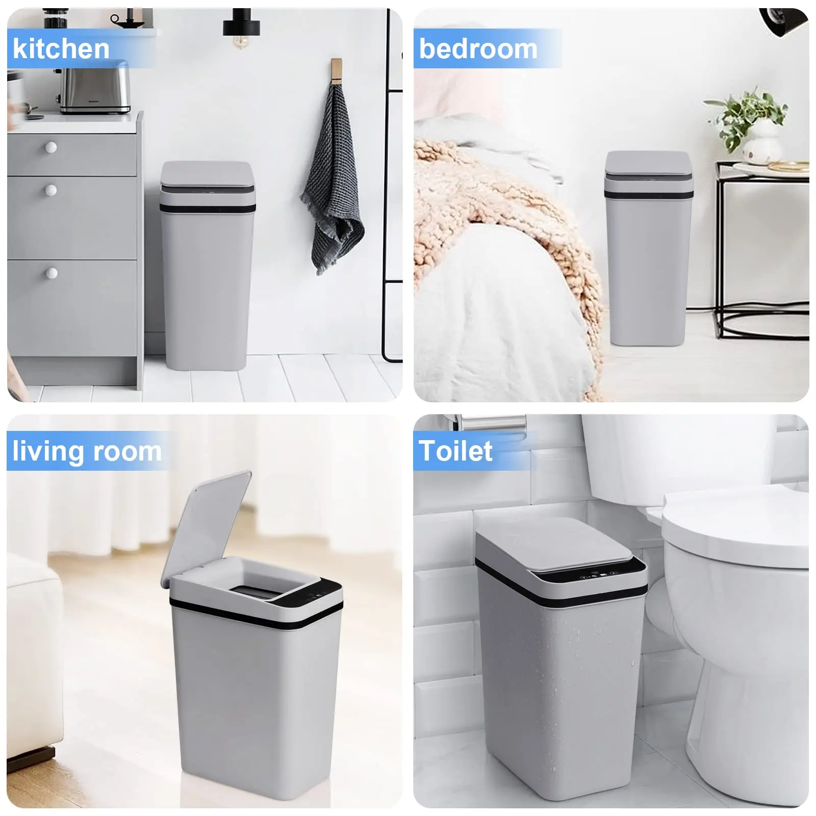 Automatic Kitchen Trash Can,12L Motion Sensor-Activated Trash Can with Lid, Waterproof Smart Trash Bin，Can for Kitchen, Bedroom