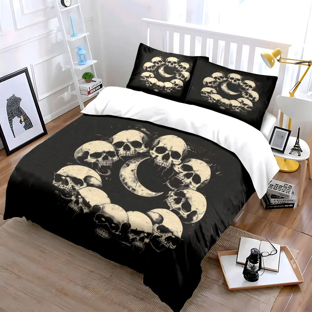 Skull Moon Three-Piece Decoration Set Soft Skin-Friendly Bedding Set Includes 1 Duvet Cover And 2 Pillowcase, Gift