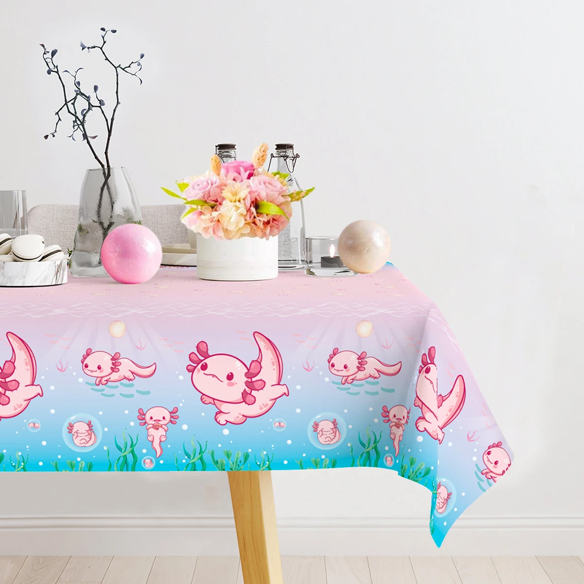 1 unidad de decoración para fiesta de feliz cumpleaños con tema de salamandra rosa de dibujos animados bonitos, manteles, suministros para fiesta de cumpleaños para niños