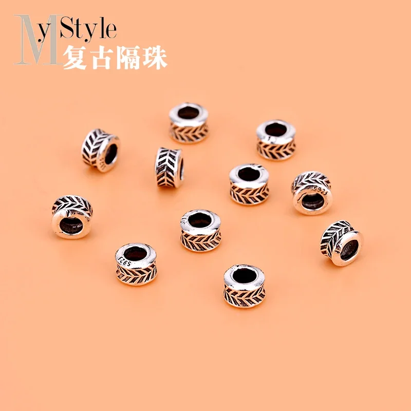 5pcsHollow out retro wheel beads loose beads spacer beads 925 Sterling Silver Thai silver accessories hand DIY jewelry material