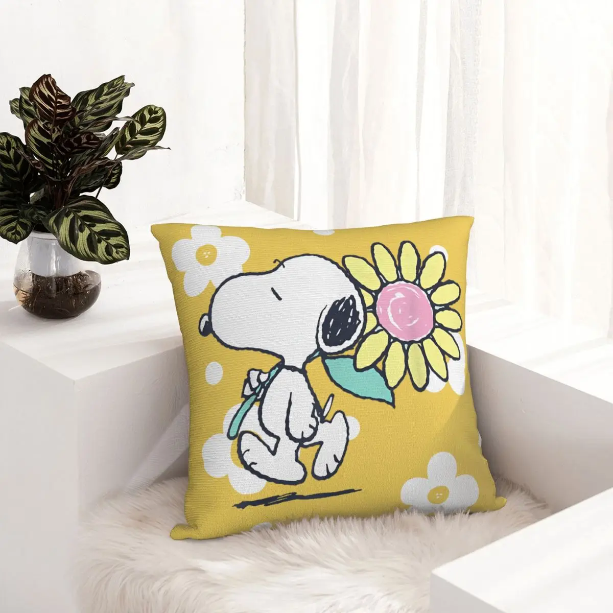 سنوبي الوردي زهرة الأقحوان رمي غطاء وسادة رمي وسادة الكرتون الإبداعية وسادة يغطي #3