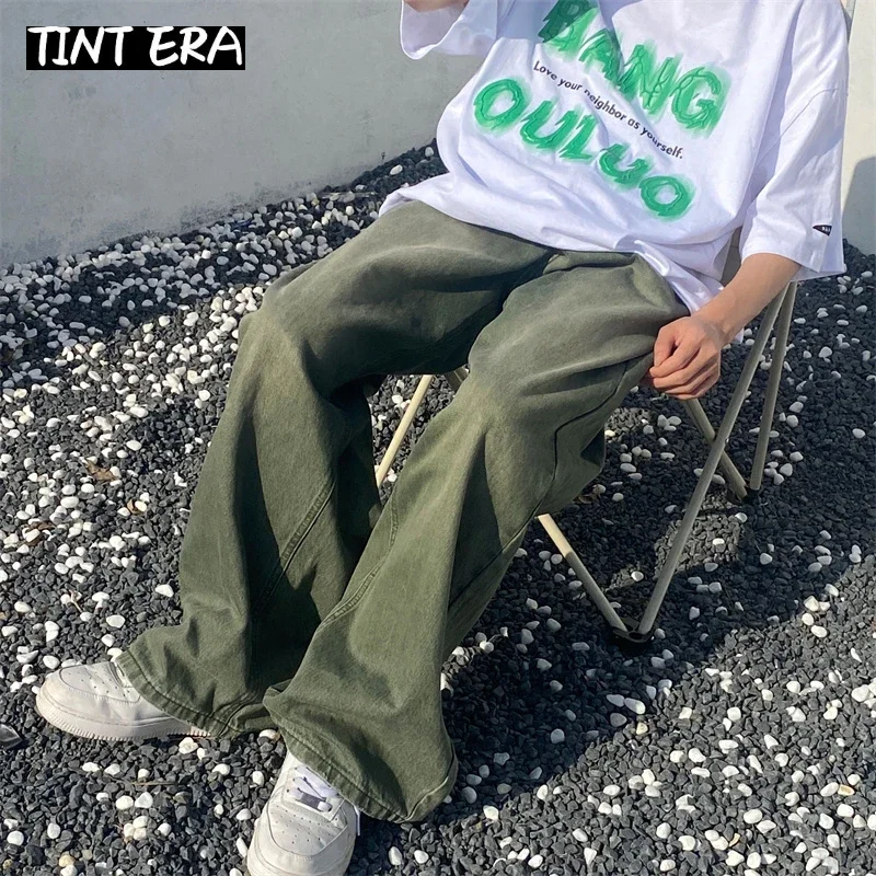 TINT ERA Green Jeans Baggy Distressed Vintage Denim Trousers Male Wide Leg Pants Men Streetwear Retro Oversize Casual Hip Hop