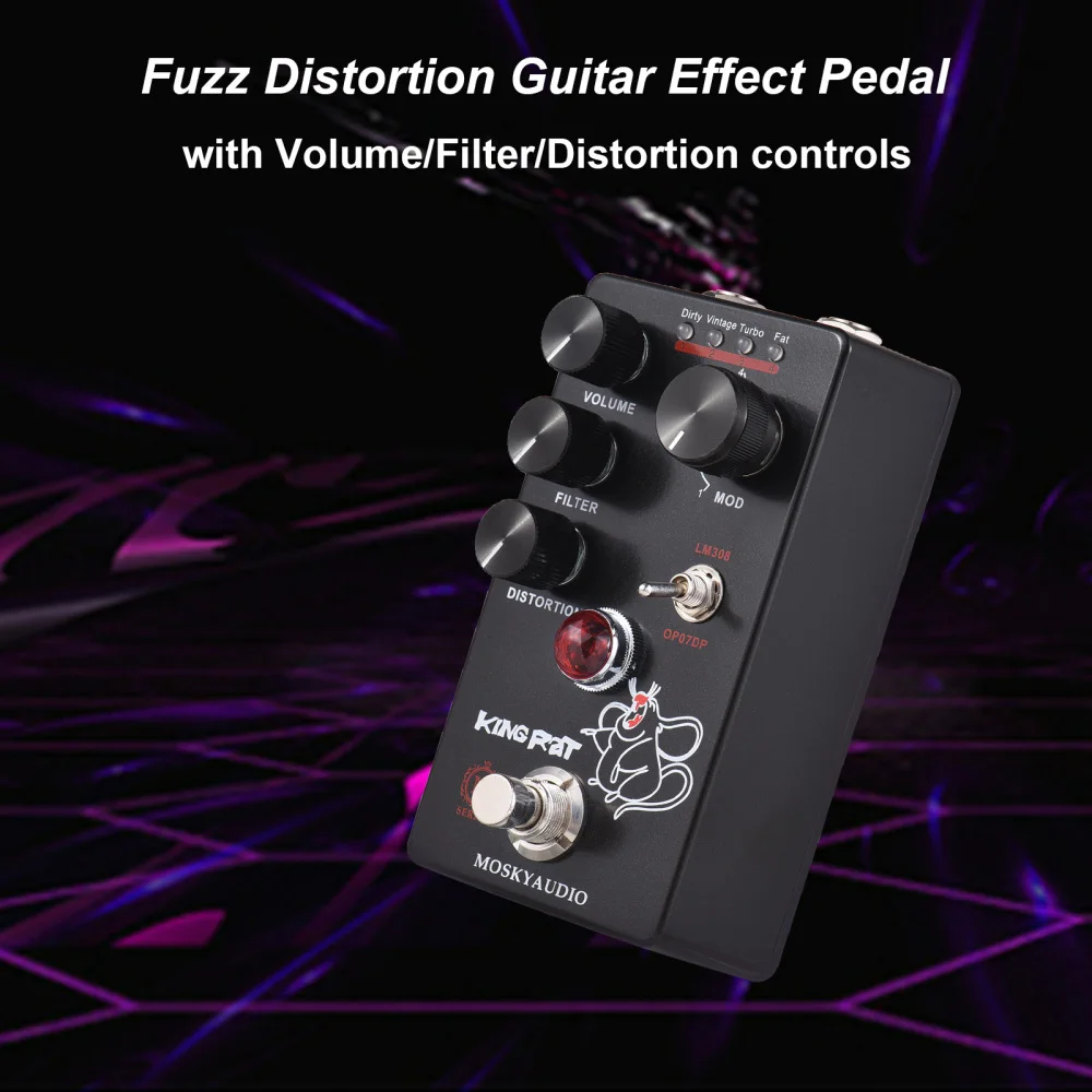 MOSKYAudio Fuzz Distortion Guitar Effect Pedal 4 Mode Switch & Volume/Filter/Distortion Controls Guitar Effector Processor