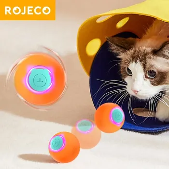 ROJECO Smart Cat Toys Interaktywna odbijająca się piłka dla kota Automatyczna piłka do ćwiczeń 360 °   Automatycznie obracająca się zabawka elektryczna dla psa