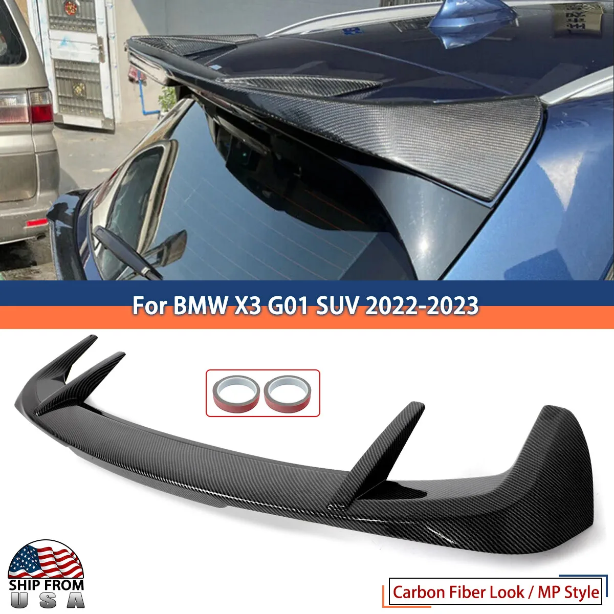 MP Carbon Look Rear Trunk Top Spoiler Wing Lip For 2022-2023 BMW X3 G01 SUV iX3