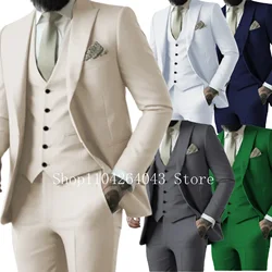 Elegant Men's Suits 3 Pieces Blazer Vest and Pants Peak Lapel Suits for Men for Wedding Business Full Man Terno Comfy Men's Suit