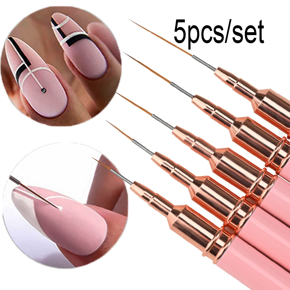 5Pc/set Professional Nail Liner Brush Set 7/10/12/15/20MM Mixed-size Nail Drawing Line Pen French Stripe Line Painting Pen Kit