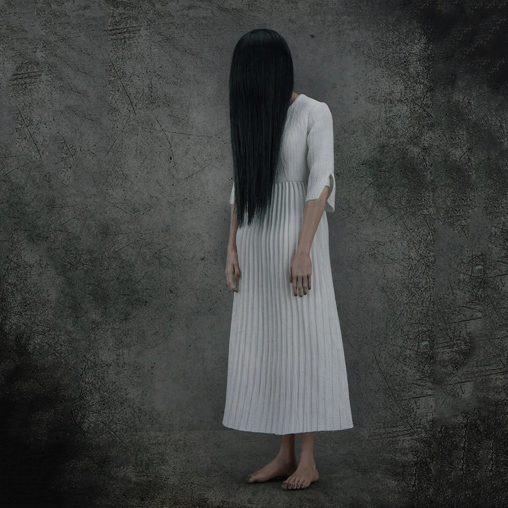 Novo estoque yantoys jr08 1/6 escala colecionável clássico filme de terror miss sadako cabelo longo feminino chumbo 12in figura de ação brinquedos