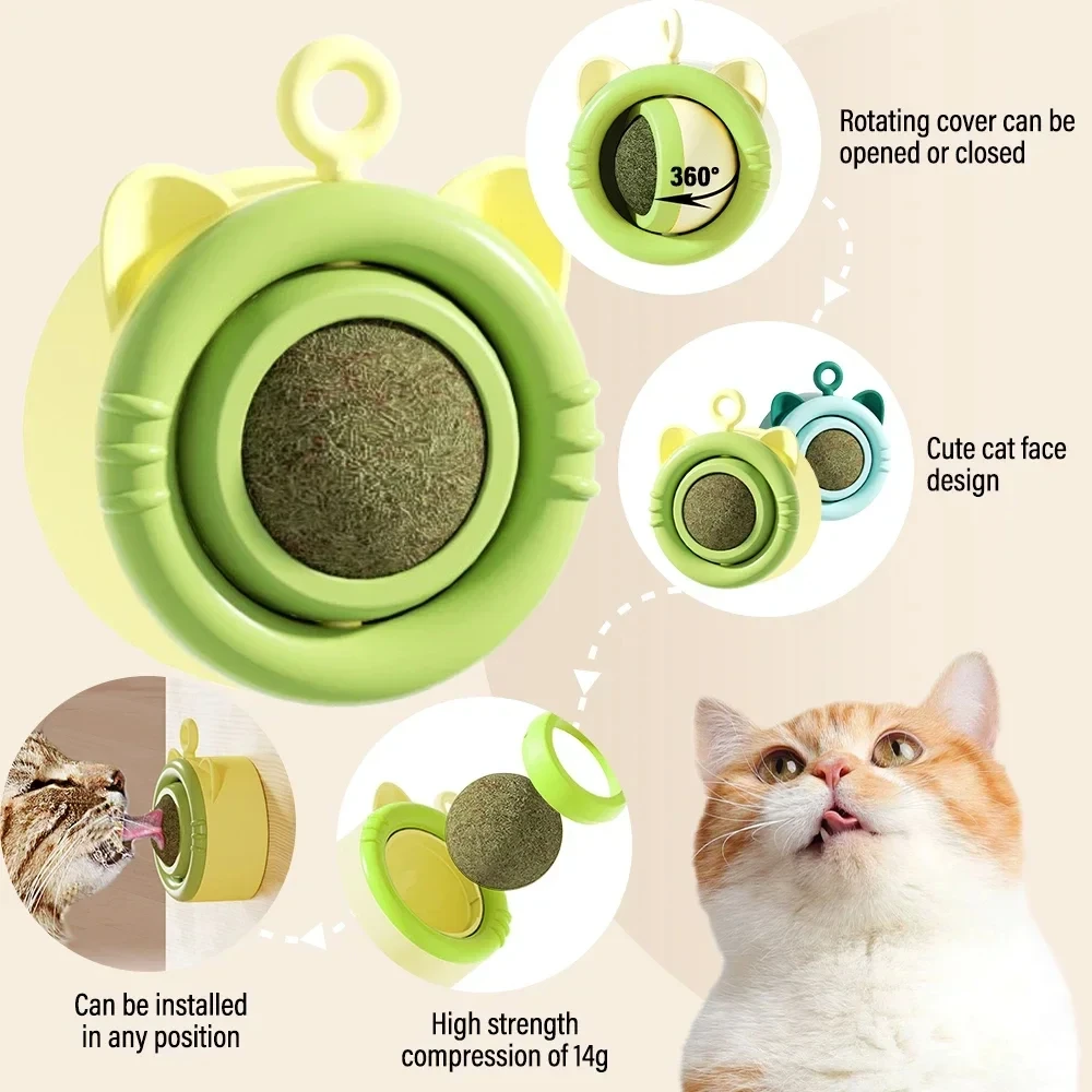 Natural Catnip Ball Cat Wall Stick-on Toy Scratcher Treats Healthy Natural Removes Ball to Promote Digestion Cat Grass Snack