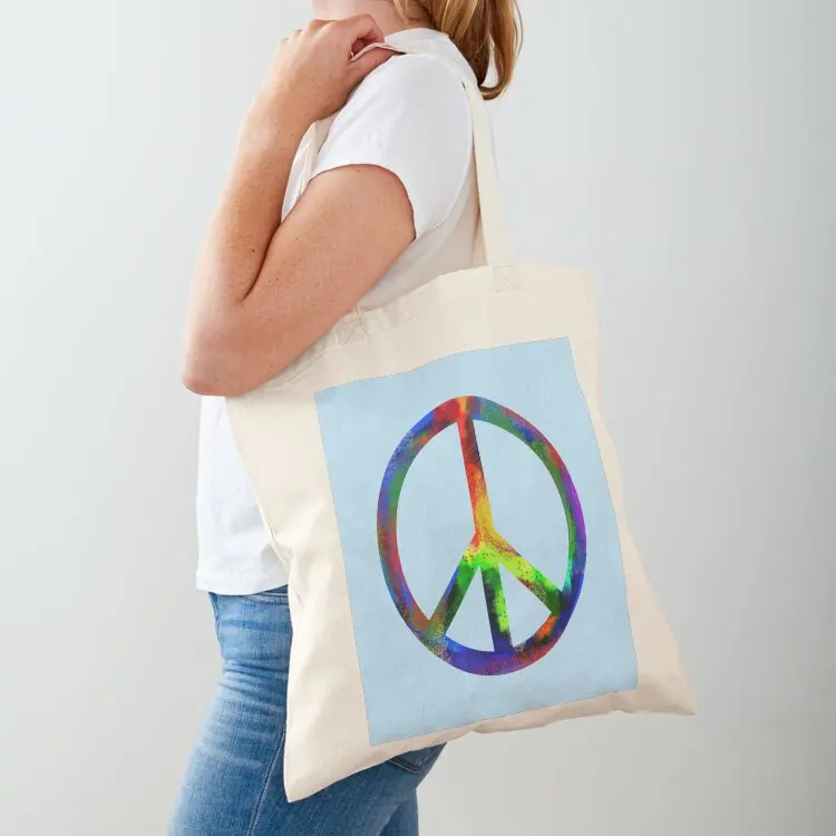 

Rainbow Peace Sign Tote Bag tote bag screen shopping bag supermarket folding Handbags