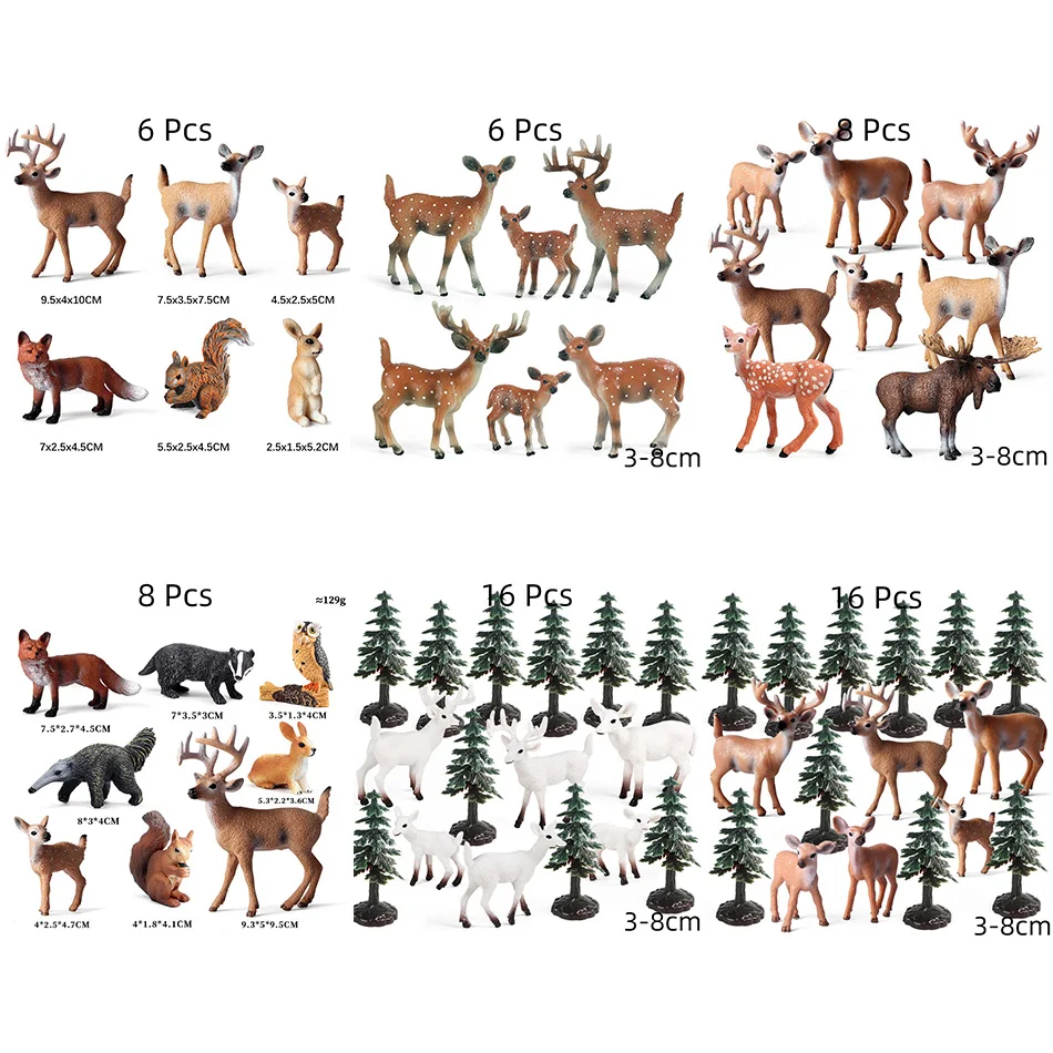 Children's Teaching Cognitive Wildlife Toys White Tailed Deer Animal Elk Sika Deer Model Solid Ornament Set Children's Gifts