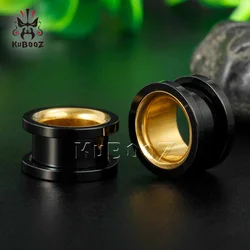 KUBOOZ Fashion Hollow Double Color Ear Pirecing Plugs Expanders Stainless Steel Screw Body Jewlery Earring Gauges Stretchers